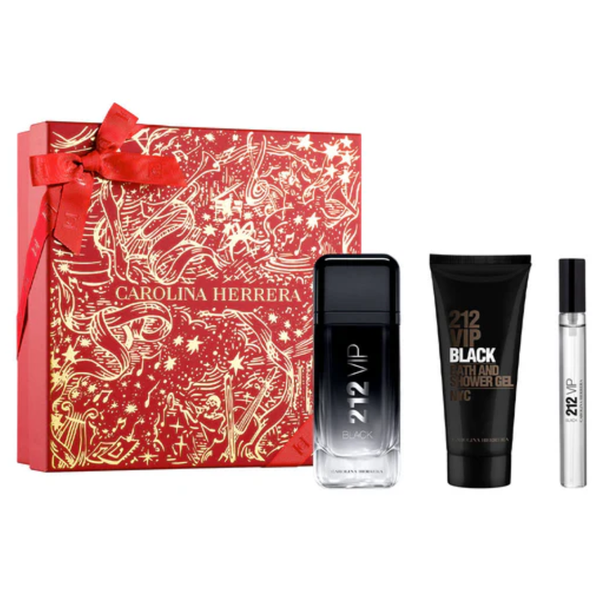 Set Perfume 212 Vip Black EDP 100 ml + Mini 10 ml + Gel de Ducha 100 ml 2025 Hombre Carolina Herrera