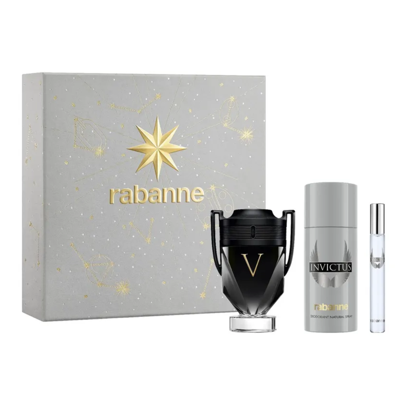 Set Perfume Invictus Victory EDP Extreme 100 ml Deo 150 ml Travel Spray  10 ml 2025 Hombre Rabanne