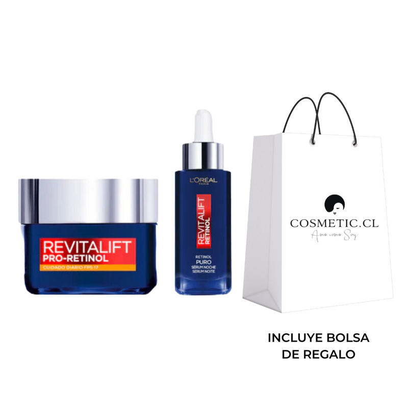 Pack Skin Care Loreal Rostro Crema Día Pro-Retinol 50ml + Skin Care Loreal Rostro Serum Facial Noche Retinol 30ml