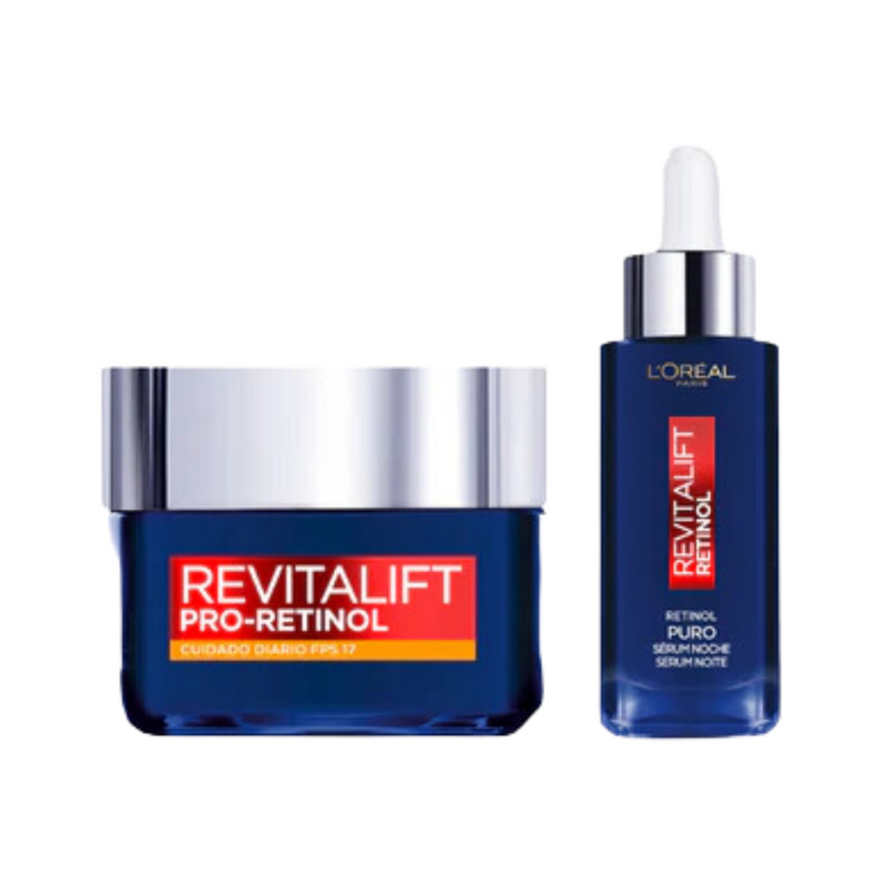 Pack Skin Care Loreal Rostro Crema Día Pro-Retinol 50ml + Skin Care Loreal Rostro Serum Facial Noche Retinol 30ml