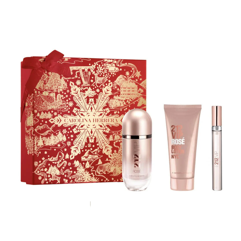 Set Perfume Carolina Herrera 212 Vip Rosé EDP 80 ml + Loción para el Cuerpo 100 ml + Mini 10 ml 2024