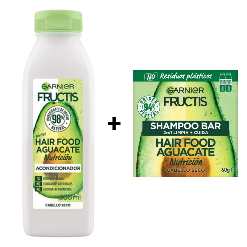 Pack Shampoo en barra aguacate 60g + Acondicionador Hair Food Aguacate 300 ml Garnier Fructis